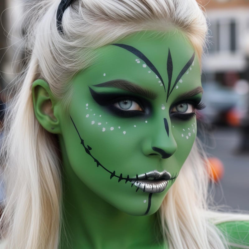 PASNOWFU Halloween Makeup Kit for Witch, Complete SFX Costume Set with Green Face Paint, Witch Fake Nose, Water-Based Face Paint Set for Halloween Cosplay SFX Makeup, Costume Parties, Theater - Image 3